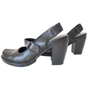 Born Sandal Slingback Block Heel Almond Toe Adjustable Strap Black Size 7 EUC